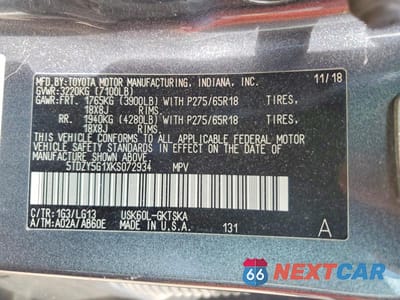 Zdjęcie 13 z 13 samochodu: 2019 TOYOTA SEQUOIA SR5 VIN:5TDZY5G1XKS072934 - miniatura