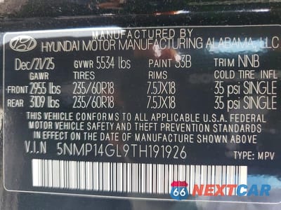 Zdjęcie 14 z 14 samochodu: 2026 HYUNDAI SANTA FE SE VIN:5NMP14GL9TH191926 - miniatura