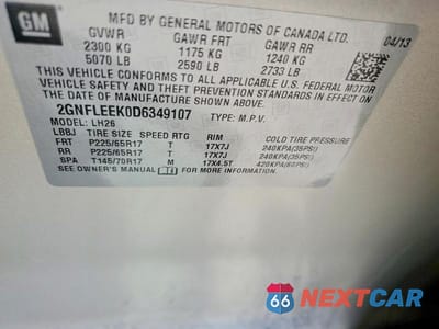 Zdjęcie 13 z 13 samochodu: 2013 CHEVROLET EQUINOX LT VIN:2GNFLEEK0D6349107 - miniatura
