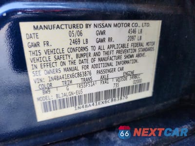 Zdjęcie 12 z 12 samochodu: 2006 NISSAN MAXIMA 3.5 SE VIN:1N4BA41EX6C863876 - miniatura