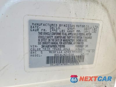 Zdjęcie 12 z 12 samochodu: 2013 NISSAN SENTRA S VIN:3N1AB7AP8DL770705 - miniatura