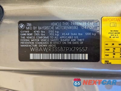 Zdjęcie 12 z 12 samochodu: 2007 BMW 328 I SULEV VIN:WBAWR33587PX79557 - miniatura