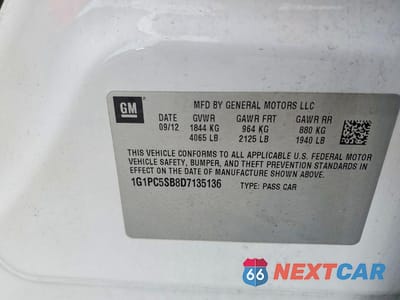 Zdjęcie 13 z 13 samochodu: 2013 CHEVROLET CRUZE LT VIN:1G1PC5SB8D7135136 - miniatura