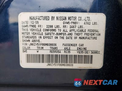 Zdjęcie 12 z 12 samochodu: 2006 INFINITI G35 X VIN:JNKCV51F86M608606 - miniatura