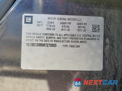 Zdjęcie 12 z 12 samochodu: 2017 CHEVROLET CRUZE LT VIN:1G1BE5SM8H7270855 - miniatura