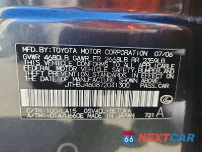 Zdjęcie 12 z 12 samochodu: 2007 LEXUS ES 350 VIN:JTHBJ46G872041300 - miniatura