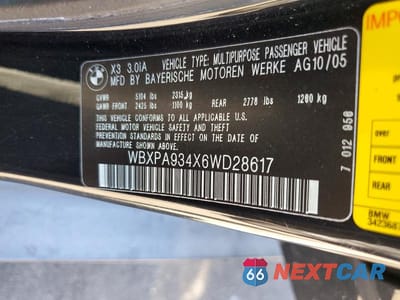 Zdjęcie 12 z 12 samochodu: 2006 BMW X3 3.0I VIN:WBXPA934X6WD28617 - miniatura