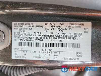 Zdjęcie 13 z 13 samochodu: 2020 FORD ESCAPE SE VIN:1FMCU0G60LUB72601 - miniatura