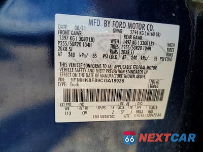 Zdjęcie 13 z 13 samochodu: 2012 FORD EXPLORER LIMITED VIN:1FMHK8F89CGA15936 - miniatura