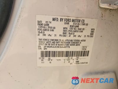 Zdjęcie 13 z 13 samochodu: 2014 FORD EDGE SEL VIN:2FMDK4JC0EBA45775 - miniatura