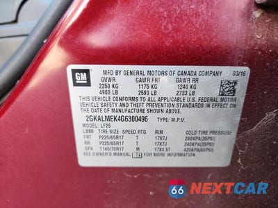 Zdjęcie 13 z 13 samochodu: 2016 GMC TERRAIN SLE VIN:2GKALMEK4G6300496 - miniatura