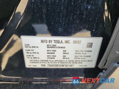 Zdjęcie 12 z 12 samochodu: 2022 TESLA MODEL X VIN:7SAXCBE52NF361487 - miniatura