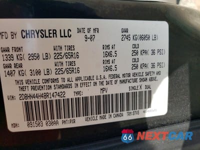 Zdjęcie 13 z 13 samochodu: 2008 DODGE GRAND CARAVAN SE VIN:2D8HN44H48R147422 - miniatura