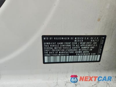 Zdjęcie 12 z 12 samochodu: 2018 VOLKSWAGEN GOLF S VIN:3VWG17AUXJM254770 - miniatura