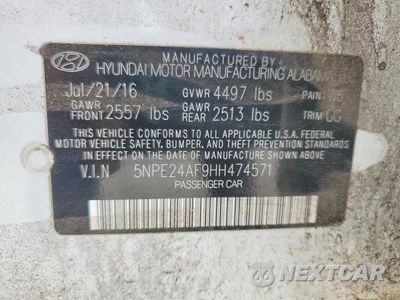 Zdjęcie 12 z 12 samochodu: 2017 HYUNDAI SONATA SE VIN:5NPE24AF9HH474571 - miniatura