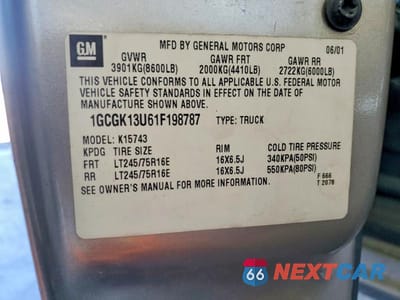 Zdjęcie 12 z 12 samochodu: 2001 CHEVROLET SILVERADO K1500 HEAVY DUTY VIN:1GCGK13U61F198787 - miniatura
