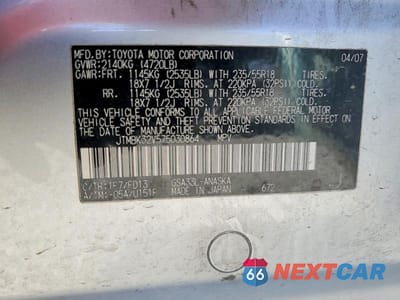 Zdjęcie 14 z 14 samochodu: 2007 TOYOTA RAV4 SPORT VIN:JTMBK32V575030864 - miniatura