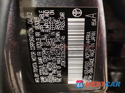 Zdjęcie 12 z 12 samochodu: 2012 TOYOTA YARIS 5-DOOR LE VIN:JTDKTUD36CD531146 - miniatura