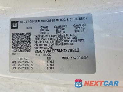 Zdjęcie 12 z 12 samochodu: 2021 CHEVROLET SILVERADO C1500 VIN:3GCNWAEF5MG279812 - miniatura