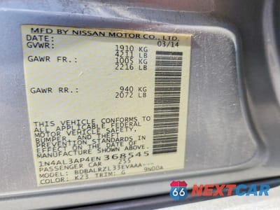 Zdjęcie 12 z 12 samochodu: 2014 NISSAN ALTIMA 2.5 S VIN:1N4AL3AP4EN368545 - miniatura