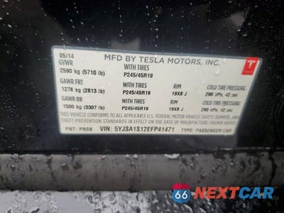Zdjęcie 12 z 12 samochodu: 2014 TESLA MODEL S VIN:5YJSA1S12EFP41471 - miniatura