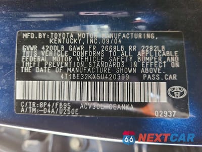 Zdjęcie 12 z 12 samochodu: 2005 TOYOTA CAMRY LE VIN:4T1BE32KX5U420399 - miniatura