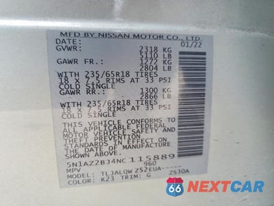 Zdjęcie 14 z 14 samochodu: 2022 NISSAN MURANO SV VIN:5N1AZ2BJ4NC115889 - miniatura