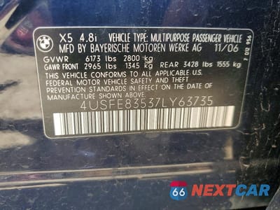 Zdjęcie 13 z 13 samochodu: 2007 BMW X5 4.8I VIN:4USFE83537LY63735 - miniatura