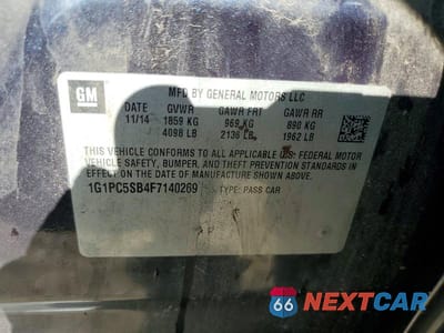 Zdjęcie 12 z 12 samochodu: 2015 CHEVROLET CRUZE LT VIN:1G1PC5SB4F7140269 - miniatura