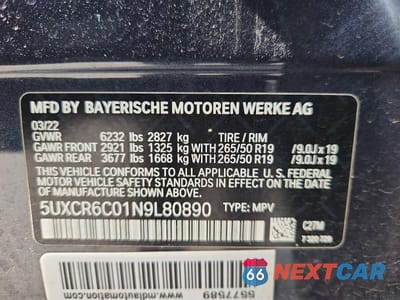 Zdjęcie 13 z 13 samochodu: 2022 BMW X5 XDRIVE40I VIN:5UXCR6C01N9L80890 - miniatura