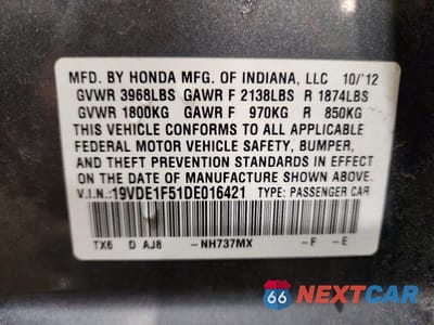 Zdjęcie 12 z 12 samochodu: 2013 ACURA ILX 20 PREMIUM VIN:19VDE1F51DE016421 - miniatura