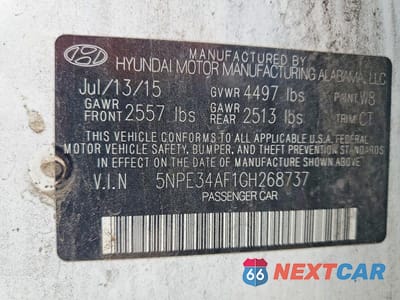Zdjęcie 13 z 13 samochodu: 2016 HYUNDAI SONATA SPORT VIN:5NPE34AF1GH268737 - miniatura
