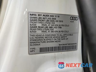 Zdjęcie 13 z 13 samochodu: 2019 AUDI Q8 PREMIUM VIN:WA1AVAF16KD020478 - miniatura