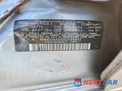 Zdjęcie 12 z 12 samochodu: 2010 HYUNDAI ELANTRA GLS VIN:KMHDU4AD8AU183412 - miniatura