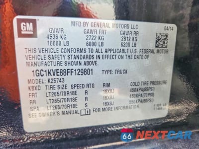 Zdjęcie 12 z 12 samochodu: 2015 CHEVROLET SILVERADO K2500 HEAVY DUTY LT VIN:1GC1KVE88FF129801 - miniatura