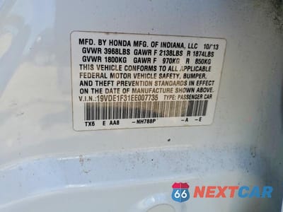 Zdjęcie 13 z 13 samochodu: 2014 ACURA ILX 20 VIN:19VDE1F31EE007735 - miniatura