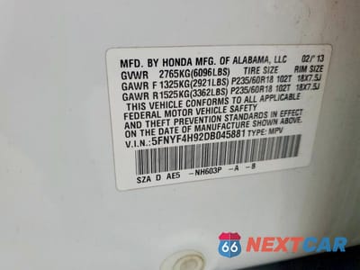 Zdjęcie 13 z 13 samochodu: 2013 HONDA PILOT TOURING VIN:5FNYF4H92DB045881 - miniatura