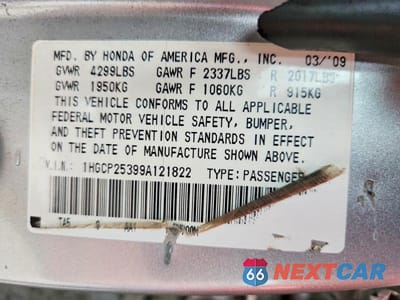 Zdjęcie 13 z 13 samochodu: 2009 HONDA ACCORD LX VIN:1HGCP25399A121822 - miniatura