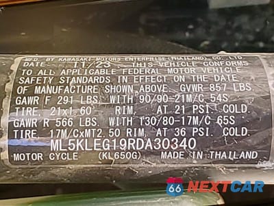Zdjęcie 9 z 9 samochodu: 2024 KAWASAKI KL650 G VIN:ML5KLEG19RDA30340 - miniatura