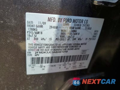 Zdjęcie 13 z 13 samochodu: 2010 FORD EDGE SEL VIN:2FMDK3JC3ABA61019 - miniatura
