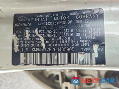 Zdjęcie 13 z 13 samochodu: 2006 HYUNDAI TUCSON GL VIN:KM8JM12B26U435905 - miniatura