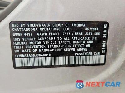 Zdjęcie 12 z 12 samochodu: 2018 VOLKSWAGEN PASSAT SE VIN:1VWBA7A35JC040319 - miniatura