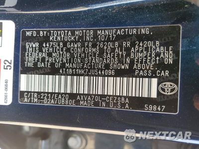 Zdjęcie 12 z 12 samochodu: 2018 TOYOTA CAMRY SE VIN:4T1B11HK7JU544096 - miniatura
