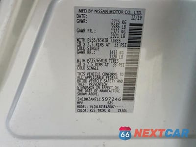 Zdjęcie 13 z 13 samochodu: 2020 NISSAN PATHFINDER S VIN:5N1DR2AM7LC597246 - miniatura