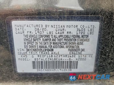 Zdjęcie 12 z 12 samochodu: 2020 NISSAN VERSA S VIN:3N1CN8DV2LL910438 - miniatura