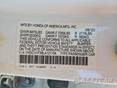 Zdjęcie 13 z 13 samochodu: 2020 HONDA ACCORD SPORT VIN:1HGCV1F38LA121154 - miniatura
