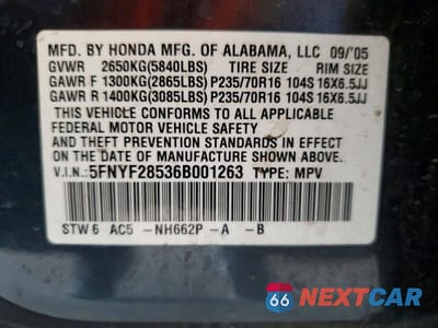 Zdjęcie 13 z 13 samochodu: 2006 HONDA PILOT EX VIN:5FNYF28536B001263 - miniatura