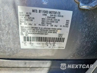 Zdjęcie 13 z 13 samochodu: 2022 FORD EXPLORER XLT VIN:1FMSK8DH4NGB61821 - miniatura