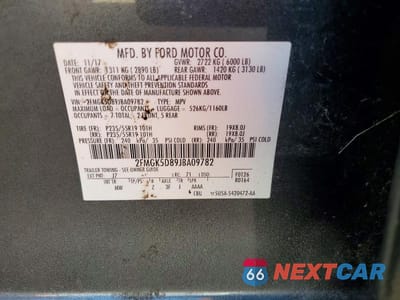 Zdjęcie 12 z 12 samochodu: 2018 FORD FLEX LIMITED VIN:2FMGK5D89JBA09782 - miniatura