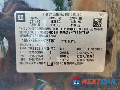 Zdjęcie 13 z 13 samochodu: 2014 CHEVROLET TAHOE K1500 LT VIN:1GNSKBE03ER153151 - miniatura
